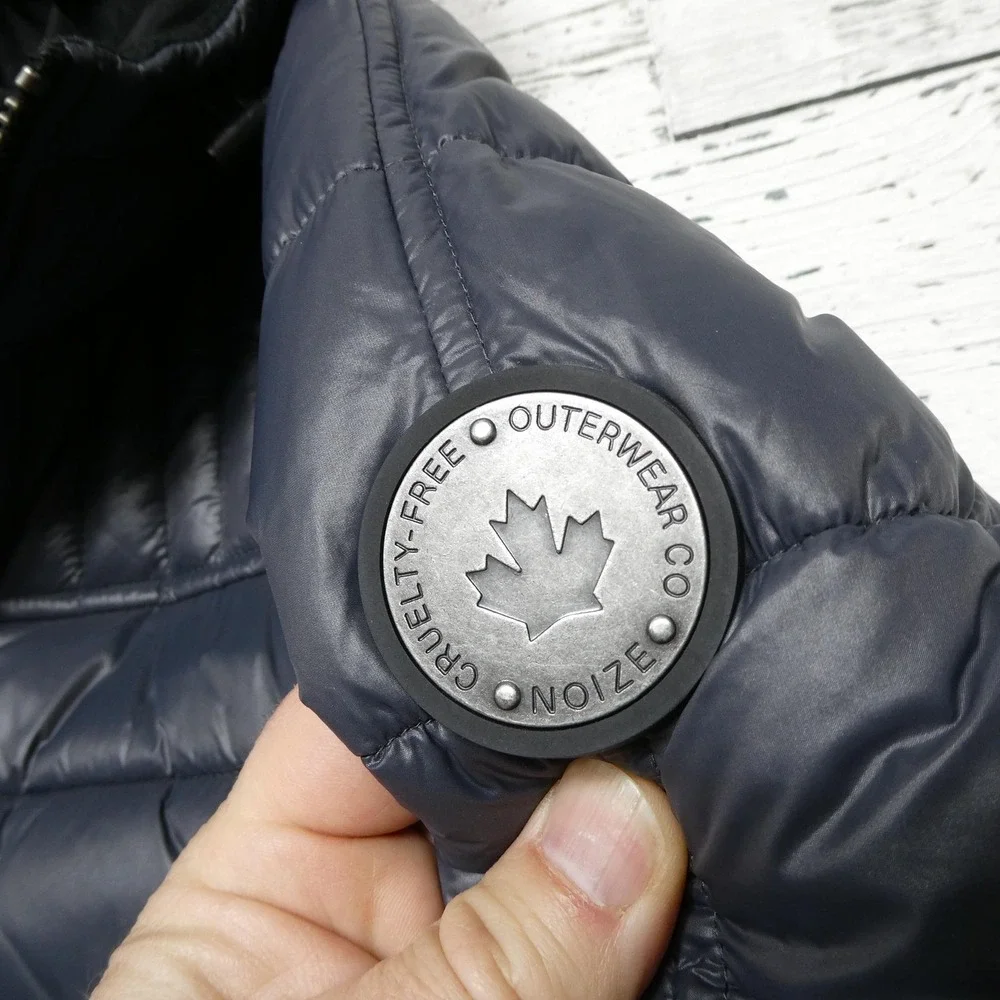 Noize Jacket Mens Large Gray Hooded Puffer Full Zip Cruelty Free Vegan Outdoor